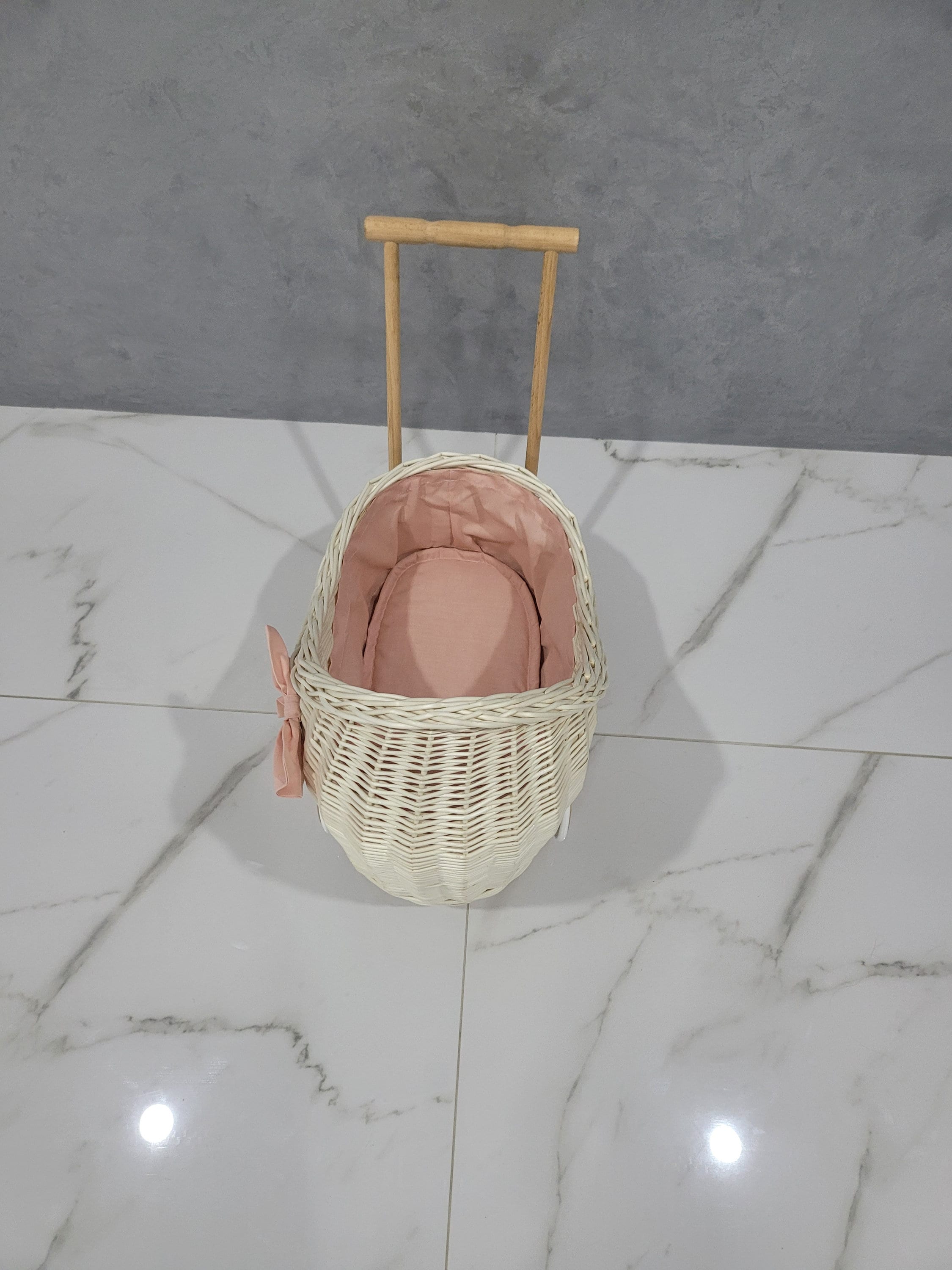 Wicker Wood Doll's Pram, Eco-friendly Wicker Baby Carriage, Doll Stroller, Doll Pram, Wicker Doll Stroller, Wicker Doll Pram