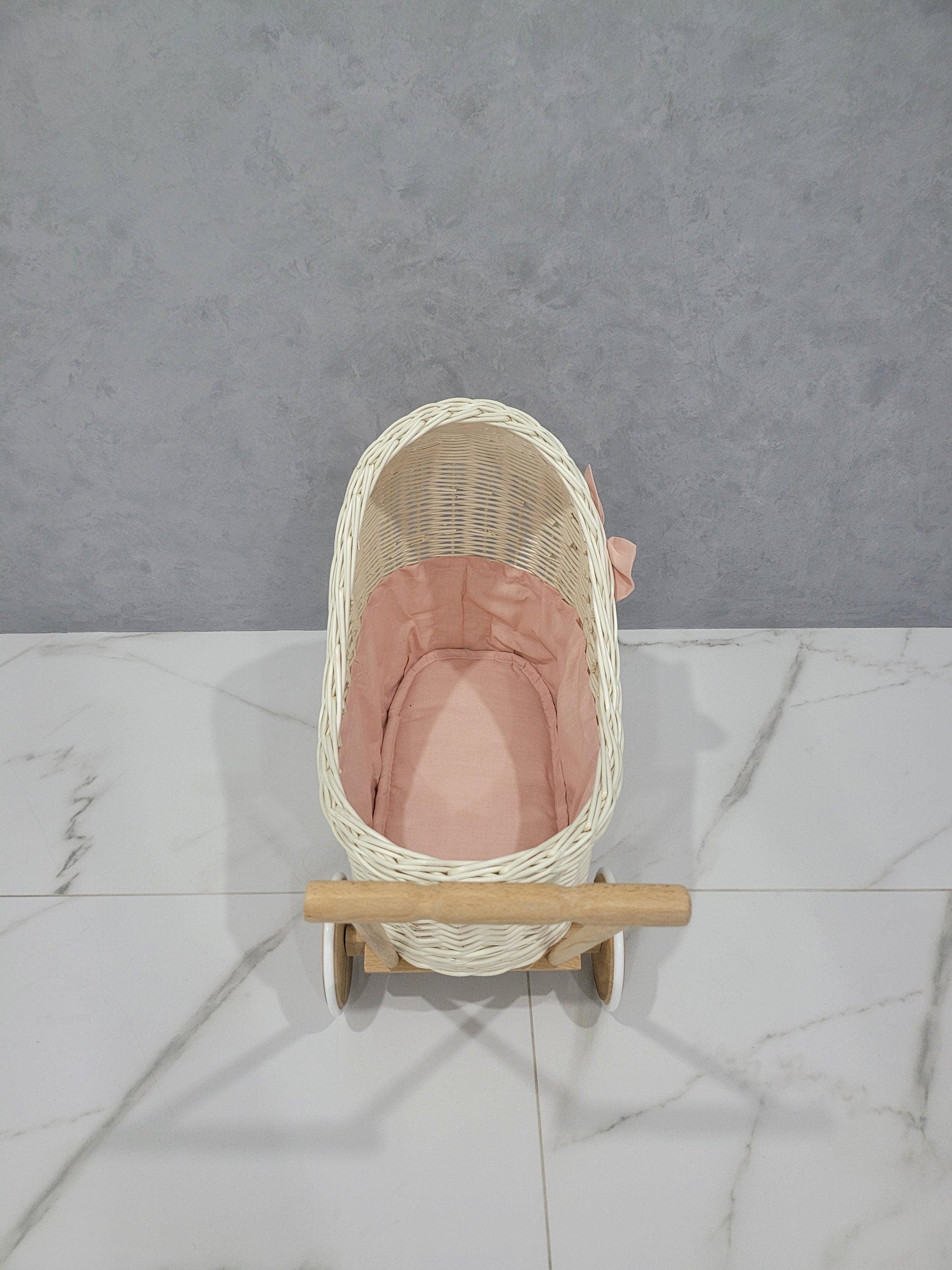 Wicker Wood Doll's Pram, Eco-friendly Wicker Baby Carriage, Doll Stroller, Doll Pram, Wicker Doll Stroller, Wicker Doll Pram