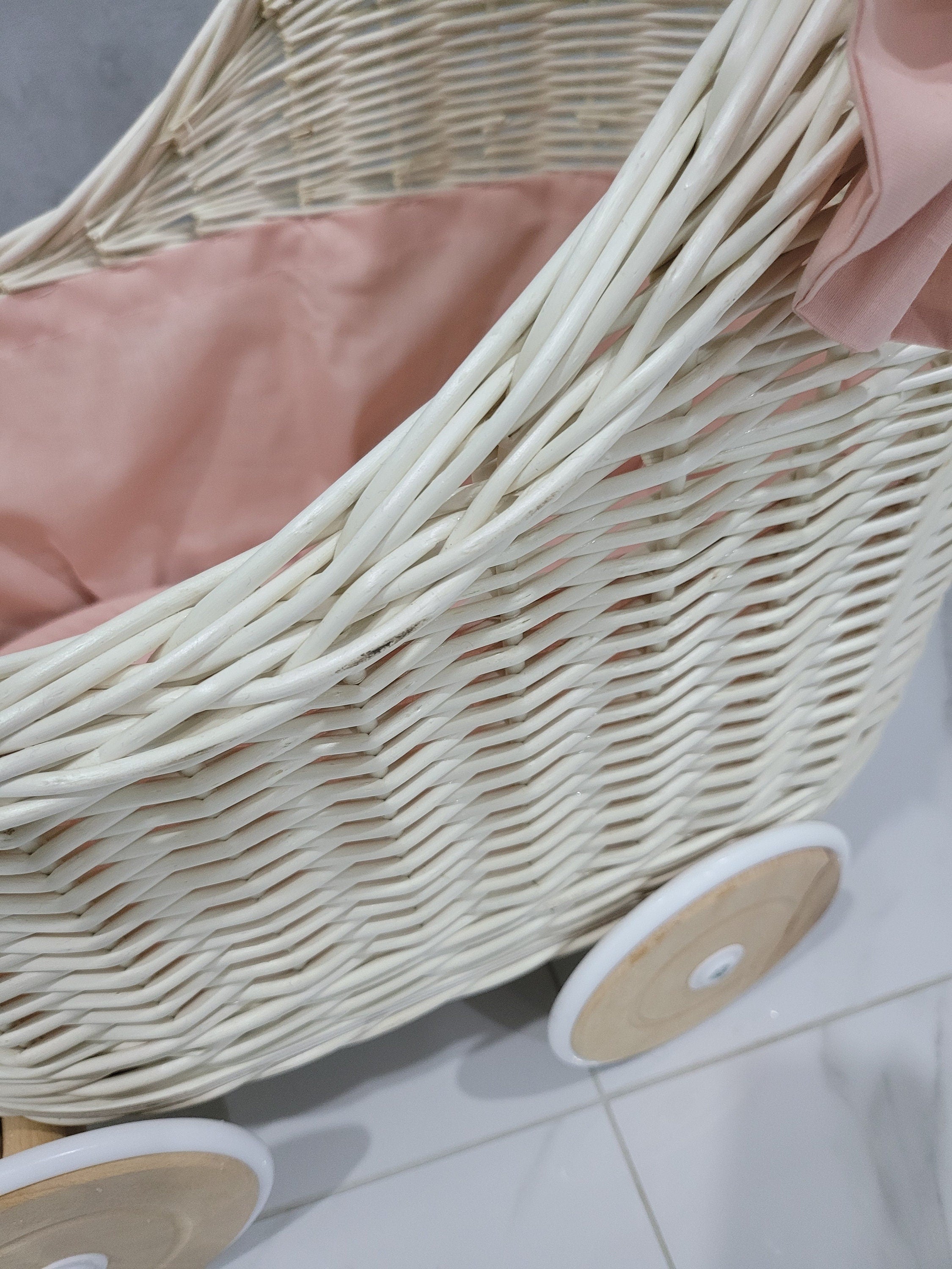 Wicker Wood Doll's Pram, Eco-friendly Wicker Baby Carriage, Doll Stroller, Doll Pram, Wicker Doll Stroller, Wicker Doll Pram
