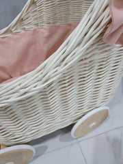 Wicker Wood Doll's Pram, Eco-friendly Wicker Baby Carriage, Doll Stroller, Doll Pram, Wicker Doll Stroller, Wicker Doll Pram