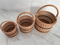 Wicker Shopping Basket, Round Woven Basket with Handle, Willow Market Basket/Picnic, Handwoven Grocery Basket