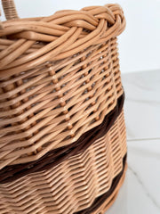 Wicker Shopping Basket, Round Woven Basket with Handle, Willow Market Basket/Picnic, Handwoven Grocery Basket
