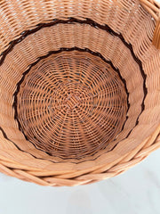 Wicker Shopping Basket, Round Woven Basket with Handle, Willow Market Basket/Picnic, Handwoven Grocery Basket