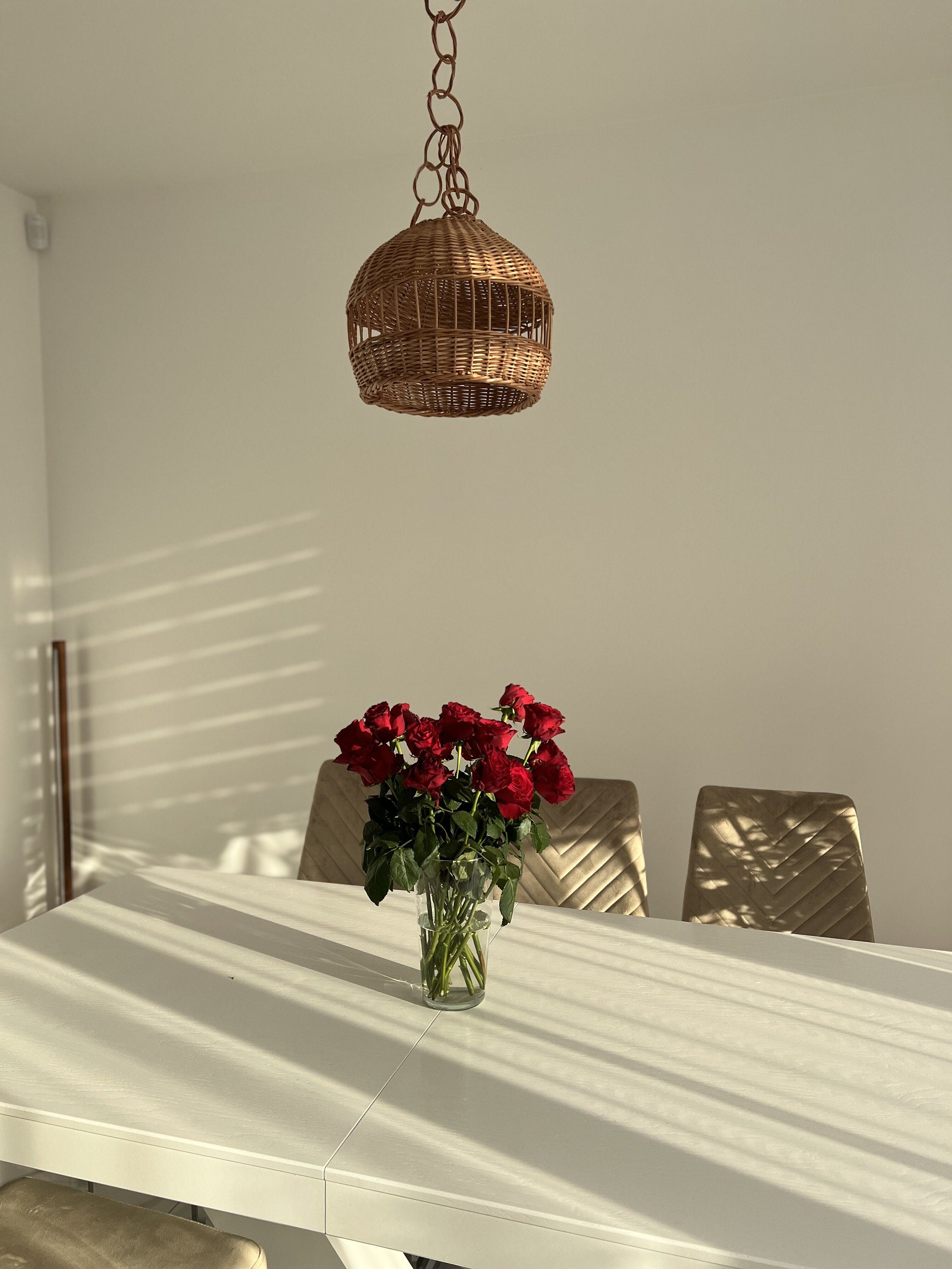 Wicker Pendant Light Shade, Wicker Lamp Boho Style, Lampshade Pendant, Lamp Rattan Chandelier Hanging Lamp Suspension Rotan Natural Lamp