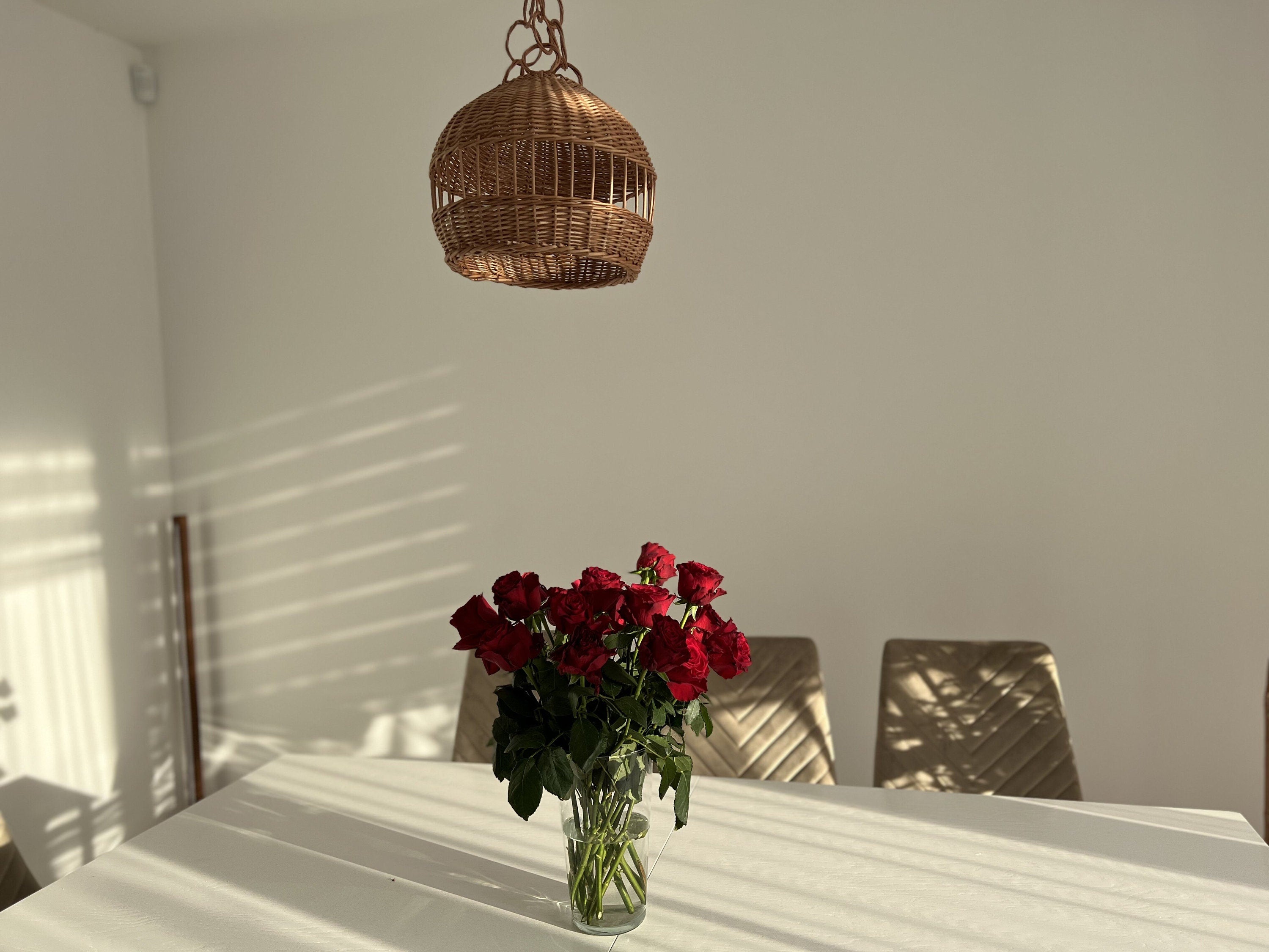 Wicker Pendant Light Shade, Wicker Lamp Boho Style, Lampshade Pendant, Lamp Rattan Chandelier Hanging Lamp Suspension Rotan Natural Lamp