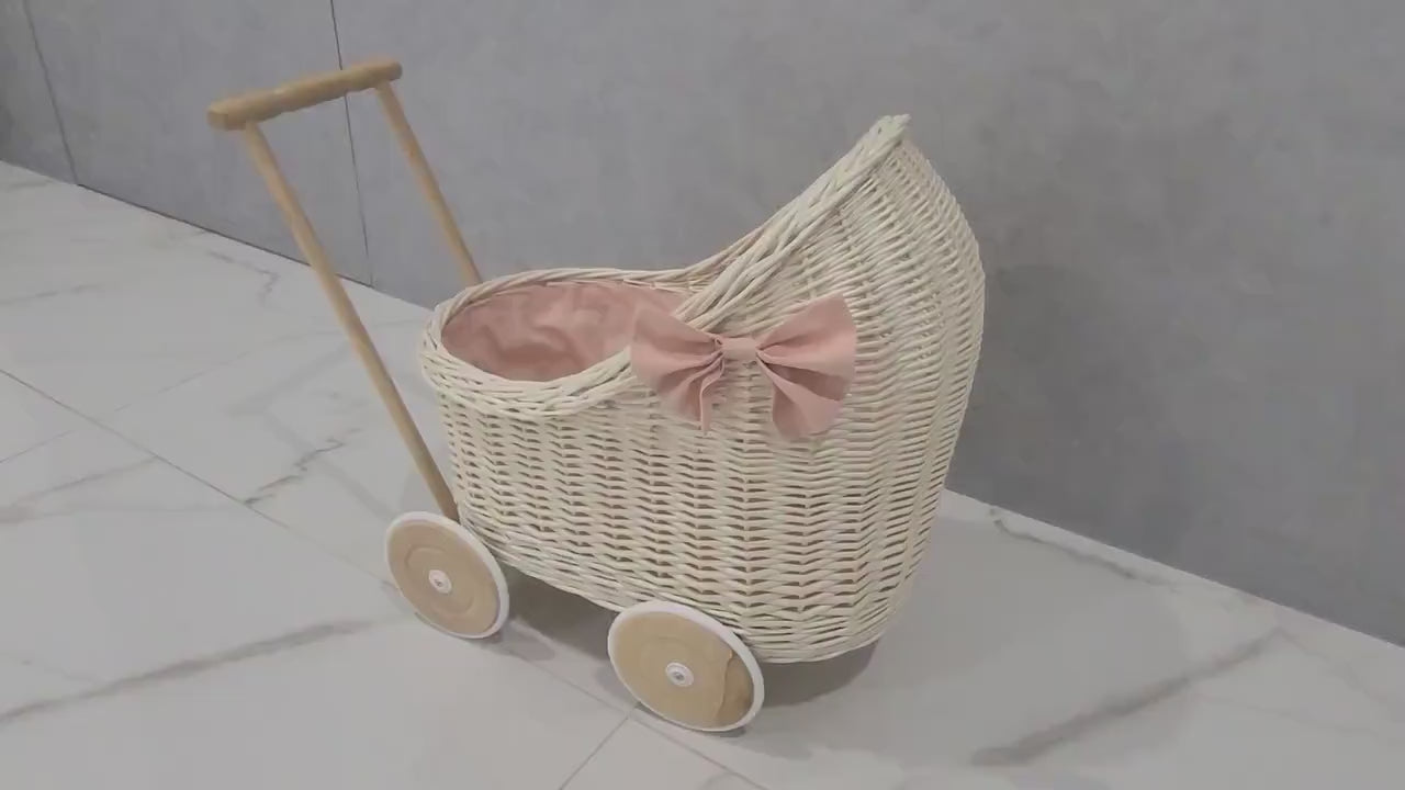 Wicker Wood Doll's Pram